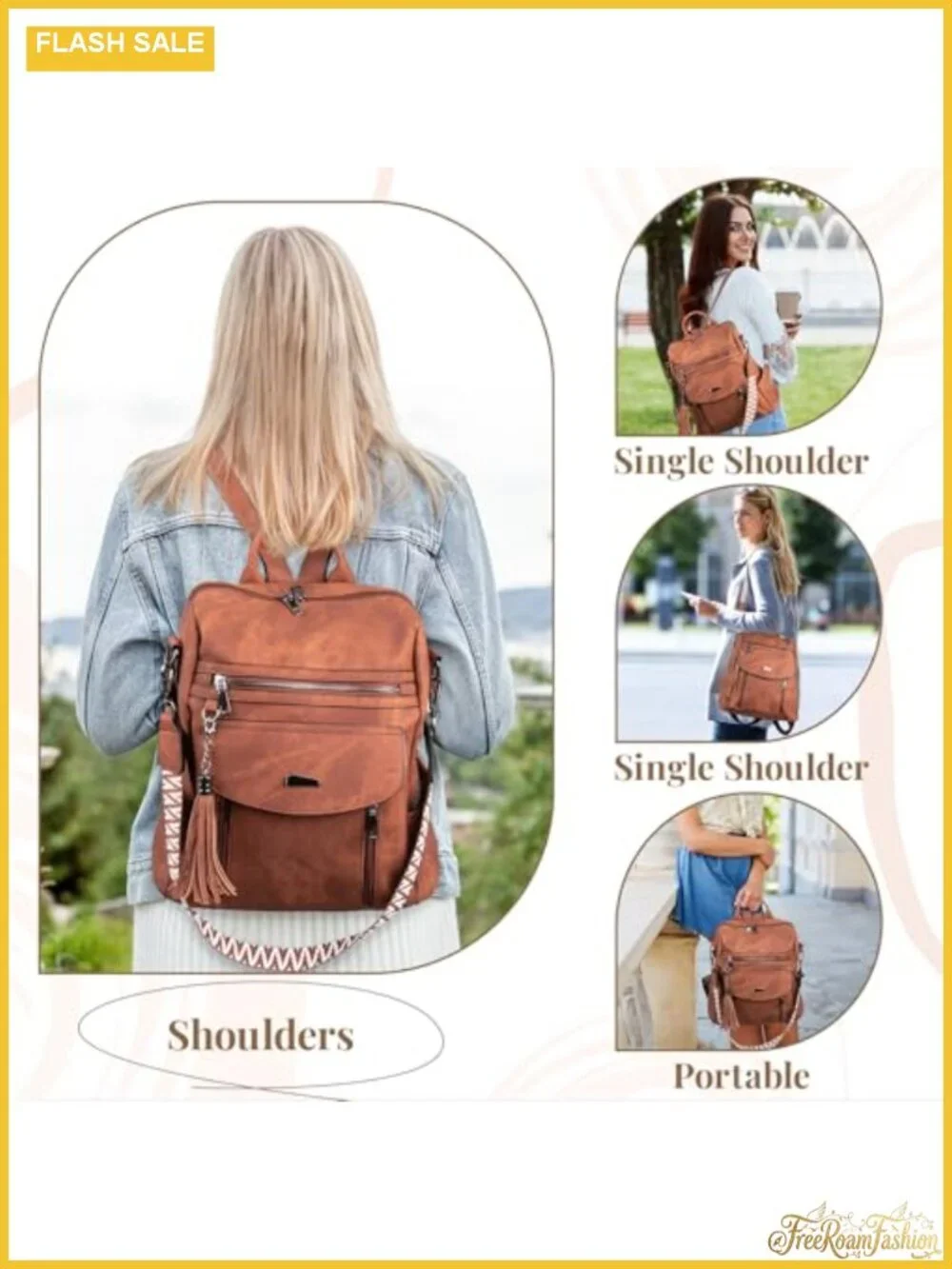 PU Leather Convertible Backpack Purse for Women with Laptop Compartment